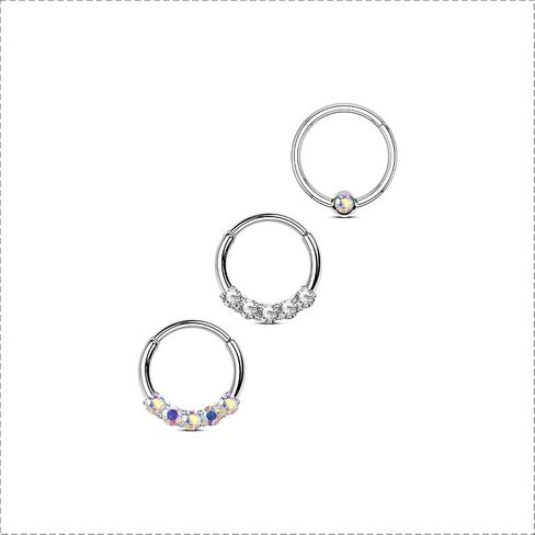 oufer 3pcs المجوهرات الحاجز ، 316L ثقب الحاجز الفولاذ الجراحي ، حلقات صافية AB CZ الحاجز 16G ، مقسمات القطع الغضروف بالسلاح للنساء للنساء الرجال in Saudi Arabia