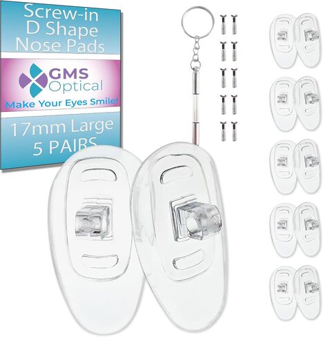 GMS Optical 13mm Medium Length/6mm Wide - D Shape Screw in Soft Silicone - Eyeglass Repair Kit with Screws and Screw Driver, Silicone Eyeglass Nose Pads, Anti-Slip Nose Pads for Glasses, (5 Pair) in Kuwait