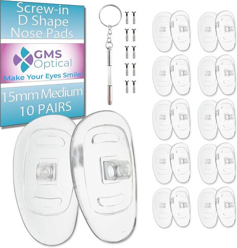 GMS Optical 13mm Medium Length/6mm Wide - D Shape Screw in Soft Silicone - Eyeglass Repair Kit with Screws and Screw Driver, Silicone Eyeglass Nose Pads, Anti-Slip Nose Pads for Glasses, (5 Pair) in Kuwait