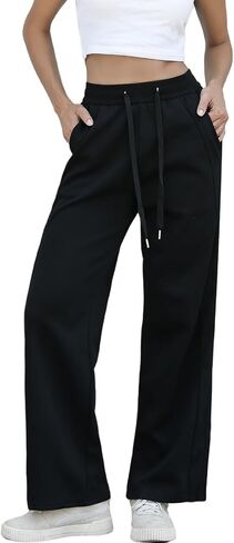 Women's Wide Leg Cotton Sweatpants - High Waist Joggers with Loose Straight Leg, Casual Lounge Pants with Pockets in Saudi Arabia