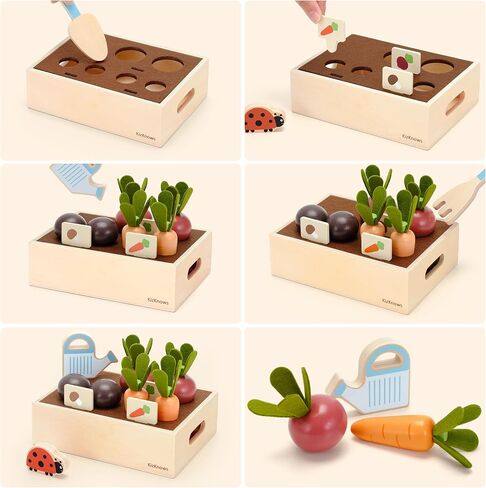Wooden Toy Flower Garden Blossom Flowerpot Set Natural Gardening Toy Playset for Toddlers Pretend Play Wooden Toy Food Set Indoor Garden for Girls Boys 3 Years and Up in Kuwait
