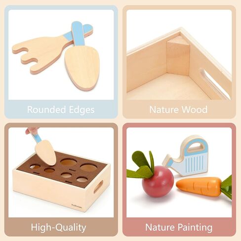 Wooden Toy Flower Garden Blossom Flowerpot Set Natural Gardening Toy Playset for Toddlers Pretend Play Wooden Toy Food Set Indoor Garden for Girls Boys 3 Years and Up in Kuwait