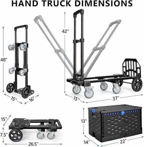 KEDSUM 3-in-1 Convertible Stair Climbing Dolly, 660LBS Heavy Duty Dolly Cart with Wheels, Hand Truck Dolly with Adjustable Handle Angle for Home, Warehouses, Dorm, 10-Wheel Design with Brakes in Kuwait