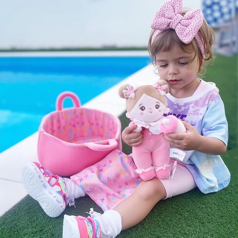 OUOZZZ 10" Baby Doll Accessories Soft Doll Set with Mini Doll, Bassinet, Blanket and Bottle, Pretend Playset for Emotional Social Education for 3+ Year Olds Girls Christmas Birthday Gift Pink in Kuwait