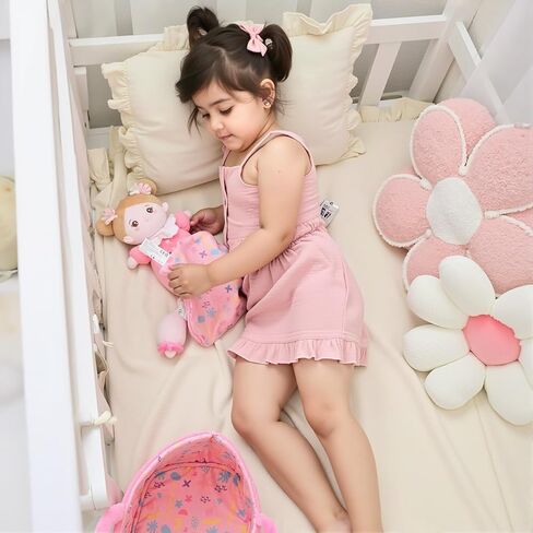 OUOZZZ 10" Baby Doll Accessories Soft Doll Set with Mini Doll, Bassinet, Blanket and Bottle, Pretend Playset for Emotional Social Education for 3+ Year Olds Girls Christmas Birthday Gift Pink in Kuwait