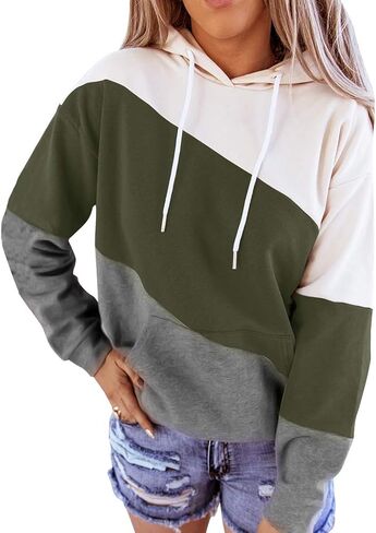 Minclouse Long Sleeves Long Color Block Tops Tops Cute Disual Draphring Lightweight Tunic Pullover in Kuwait
