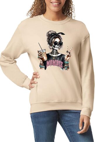 Mombie Halloween Sweatshirt للنساء ، طباعة هيكل عظمي مخيف ، ناعم ومريح (xxxl ، beige) in Kuwait