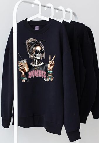 Mombie Halloween Sweatshirt للنساء ، طباعة هيكل عظمي مخيف ، ناعم ومريح (xxxl ، beige) in Kuwait