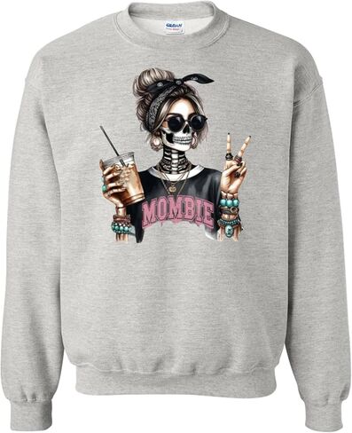 Mombie Halloween Sweatshirt للنساء ، طباعة هيكل عظمي مخيف ، ناعم ومريح (xxxl ، beige) in Kuwait