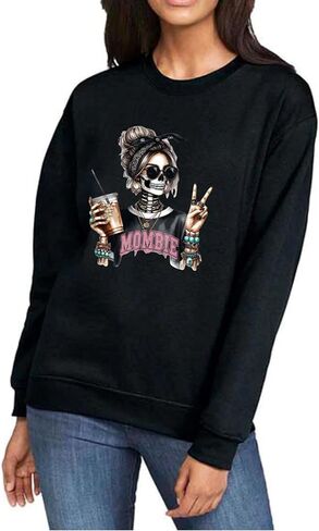 Mombie Halloween Sweatshirt for Women, Scary Skeleton Print, Soft and Cozy (XXXL, Beige) in Saudi Arabia