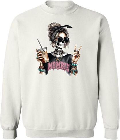 Mombie Halloween Sweatshirt for Women, Scary Skeleton Print, Soft and Cozy (XXXL, Beige) in Saudi Arabia