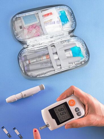 حقيبة سفر مبرد الأنسولين معتمدة من إدارة أمن المواصلات الأمريكية، مبرد أدوية للسفر مع عبوتين من الثلج (أسود) in Kuwait