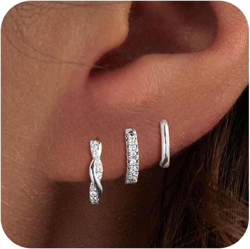 Gold/Silver Earrings for Women Dainty 14k Gold Plated Lightweight Huggie Hoop Earrings Set Trendy Gold/Silver Earring Small Hoop Earrings for Women Jewelry Gifts in Kuwait