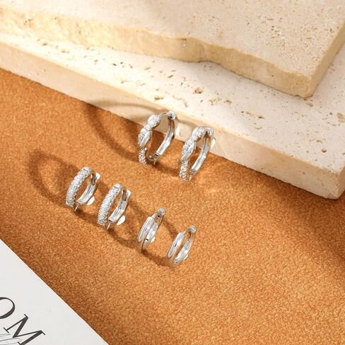 Gold/Silver Earrings for Women Dainty 14k Gold Plated Lightweight Huggie Hoop Earrings Set Trendy Gold/Silver Earring Small Hoop Earrings for Women Jewelry Gifts in Kuwait
