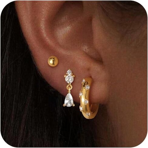 Gold/Silver Earrings for Women Dainty 14k Gold Plated Lightweight Huggie Hoop Earrings Set Trendy Gold/Silver Earring Small Hoop Earrings for Women Jewelry Gifts in Kuwait