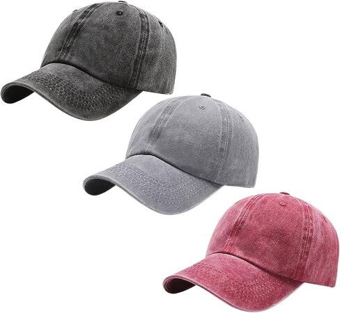 3 Pack Men Womens Baseball Cap Plain Retro Adjustable Baseball Cap Washed Cotton Dad Hats in Saudi Arabia
