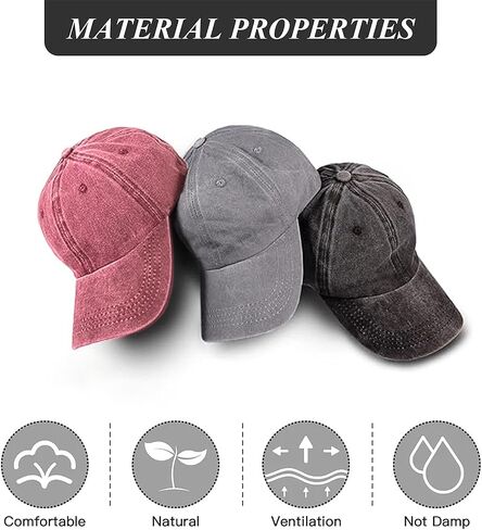 3 Pack Men Womens Baseball Cap Plain Retro Adjustable Baseball Cap Washed Cotton Dad Hats in Saudi Arabia