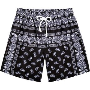 UNIFACO Boys Shorts Paisley Print Drawstring High Waisted Shorts Kids Summer Casual Shorts with Pocket