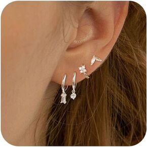 Gold Earrings Set for Women, Dainty Huggie Earrings 14k Gold/Silver Plated Lightweight Cartilage Earrings Trendy Hypoallergenic Gold Diamond Earrings Small Silver Hoop Earrings Set Gold Jewelry Gifts