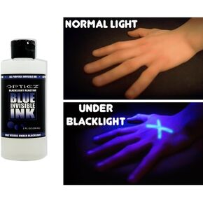 Opticz All Purpose Invisible Blue UV Blacklight Reactive Security Ink (4 Ounce Bottle)