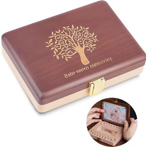 Wooden Baby Tooth Fairy Box Baby Teeth Keepsake Box Handmade Storage Tooth Holder With Photo Frame Stickers Suitable for Boys Girls First Tooth and Curl Memory Container loss teeth keepsake box