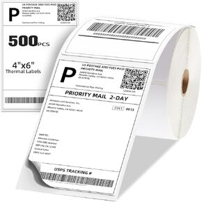 4" x 6" Direct Thermal Labels, 500 Labels per Stack, Perforated Fanfold Shipping Labels Paper, Permanent Adhesive, White Mailing Labels for Thermal Printer