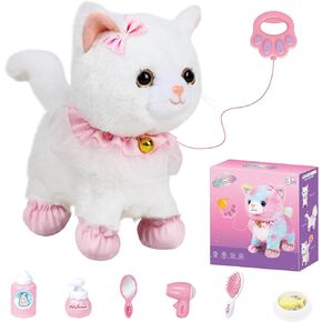Toy Cat for Kids, Touch and Voice Controlled Remote Control Cat with Leash, Lifelike Walking Cat Toy That Can Walk, Meow, and Wags Tail, Best Festive Gift for Boys and Girls Ages 3 4 5 6 7