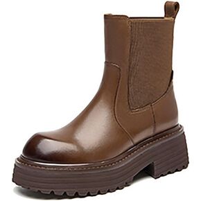 BEAU TODAY Chelsea Ankle Boots Women Genuine Calfskin Waxing Round Toe Platform Elastic Bands Ladies Shoes Handmade