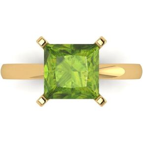 Clara Pucci 2.95ct Princess Cut Solitaire Genuine Natural Pure Green Peridot 4-Prong Classic Statement Ring 14k Yellow Gold for Women