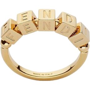 FENDI Fendrigraphy Letters Gold Metal Ring Size Small