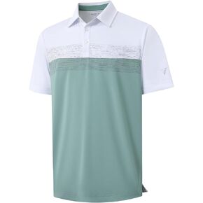 M MAELREG Golf Shirts for Men Dry Fit Performance Chest Print Color Block Moisture Wicking Casual Short Sleeve Polo Shirts