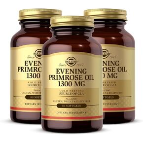 SOLGAR Evening Primrose Oil 1300 mg - 60 Softgels, Pack of 3 - Cold-Pressed Source of GLA - Non-GMO, Gluten Free - 180 Total Servings