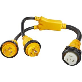 2X L5-30P to SS2-50R Marine Shore Power Adapter, (2) L5-30P Plug 30A Plug to SS2-50R Female 50A Connector 125/250V, Two 30Amp 125V Male Locking to 50Amp 125V Female Locking Adapter, STW, 3 Feet
