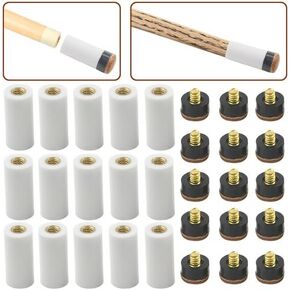 15 Set(30pcs) Billiard Cue Pure White Ferrules with Screw-on Replaceable Cue Tips Billiard Accessories Replacement Parts Stick Repair Tool Set(12mm Brown Tip Set)