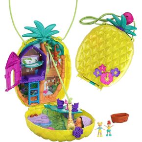 Polly Pocket Dolls & Accessories, 2-in-1 Travel Toy, Pineapple Purse Playset with Micro Polly and Lila Dolls