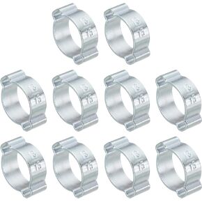 PATIKIL 30 Pack 15-18mm Double Ear Hose Clamp, Galvanized Steel Crimp Rings for Tubing Pipe Fitting Connections, Silver Tone