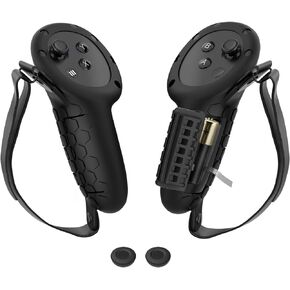 Upgraded Controller Grip Cover & Joystick Caps Compatible with Quest 3, VR Accessories Silicone Protective Grip Sleeve, with Battery Opening Protector and Adjustable Knuckle Strap (Black)