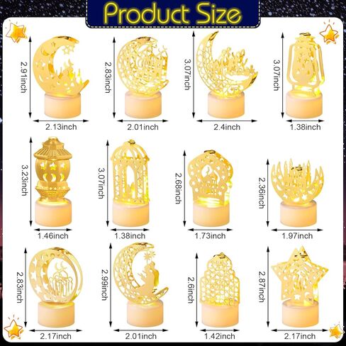 12 Pcs Ramadan Decorations Eid Mubarak Lamp with Battery Mini Lantern Lights Decoration Night Castle Islamic Moon Star LED Lights Decor for Tabletop Bedroom Home Indoor Outdoor Party Gift in Saudi Arabia