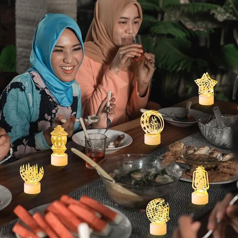 12 Pcs Ramadan Decorations Eid Mubarak Lamp with Battery Mini Lantern Lights Decoration Night Castle Islamic Moon Star LED Lights Decor for Tabletop Bedroom Home Indoor Outdoor Party Gift in Saudi Arabia
