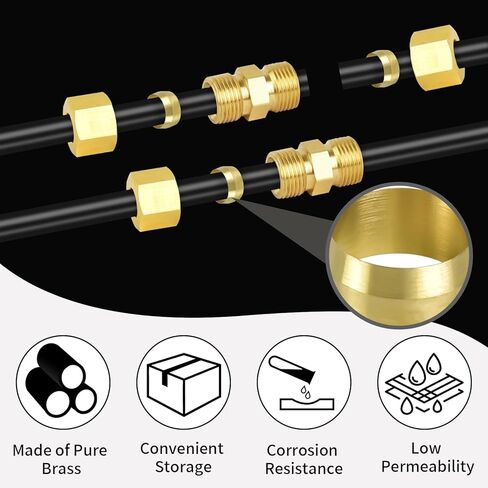 MuHize 5/8 بوصة OD حلقات أكمام ضاغطة - 50 حزمة من الحلقات النحاسية ذات الأكمام المضغوطة مجموعة متنوعة لأنابيب الهواء وزيت الماء in Kuwait
