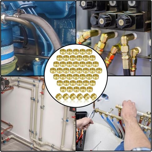 MuHize 5/8 بوصة OD حلقات أكمام ضاغطة - 50 حزمة من الحلقات النحاسية ذات الأكمام المضغوطة مجموعة متنوعة لأنابيب الهواء وزيت الماء in Kuwait