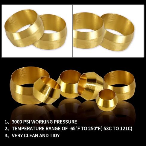 MuHize 5/8 بوصة OD حلقات أكمام ضاغطة - 50 حزمة من الحلقات النحاسية ذات الأكمام المضغوطة مجموعة متنوعة لأنابيب الهواء وزيت الماء in Kuwait
