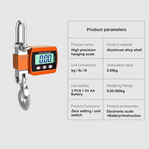 ميزان معلق رقمي 1100 رطل/500 كجم مقياس رافعة رقمي مقياس رافعة صناعي عالي التحمل للأمتعة والمزرعة والغزلان والماشية والمصنع والبناء والصيد معتمد من CE in Kuwait