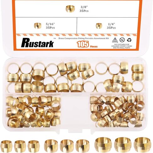 Rustark 180 قطعة 3/16 "1/4" 5/16 "تركيب ضغط النحاس الأكمام الحلقات مجموعة متنوعة أنبوب خرطوم الطويق ضغط تركيب مجموعة in Kuwait