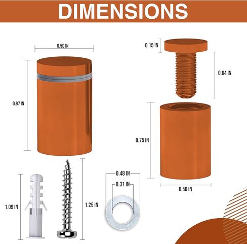 4 قطع من براغي الفولاذ المقاوم للصدأ (أسود) - براغي مقاس ½ بوصة × 1 بوصة للافتات الأكريليك والخشب والزجاج - حامل لافتات على الحائط للإطارات والإعلانات وشاشات العرض in Kuwait