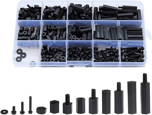 LitOrange 320PCS M3 Male Female Nylon Hex Spacer Standoff Screw Nut Threaded Pillar PCB Motherboard Assorted Assortment Kit (Black) in Saudi Arabia