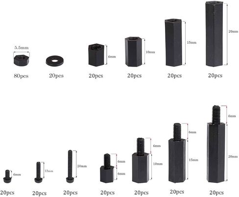 LitOrange 320PCS M3 Male Female Nylon Hex Spacer Standoff Screw Nut Threaded Pillar PCB Motherboard Assorted Assortment Kit (Black) in Saudi Arabia