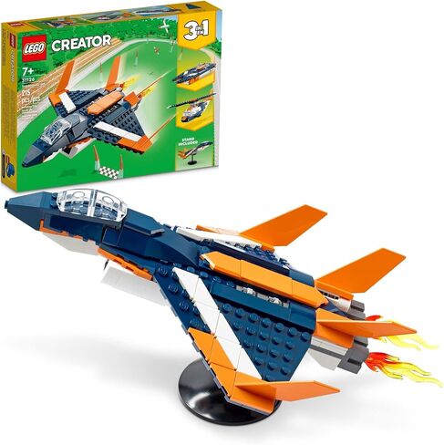 LEGO Creator 3 in 1 Supersonic Jet Plane Toy Set, Transforms from Plane to Helicopter to Speed Boat Toy, Buildable Vehicle Models for Kids, Boys and Girls 7 Plus Years Old, 31126 in Saudi Arabia