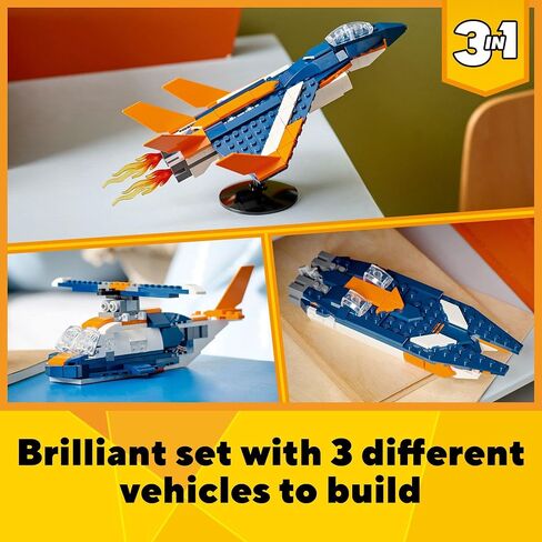LEGO Creator 3 in 1 Supersonic Jet Plane Toy Set, Transforms from Plane to Helicopter to Speed Boat Toy, Buildable Vehicle Models for Kids, Boys and Girls 7 Plus Years Old, 31126 in Saudi Arabia