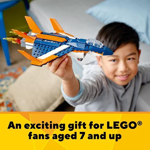 LEGO Creator 3 in 1 Supersonic Jet Plane Toy Set, Transforms from Plane to Helicopter to Speed Boat Toy, Buildable Vehicle Models for Kids, Boys and Girls 7 Plus Years Old, 31126 in Saudi Arabia